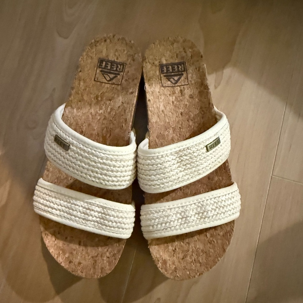 Reef Cork Sole Sandals with White Braided Straps